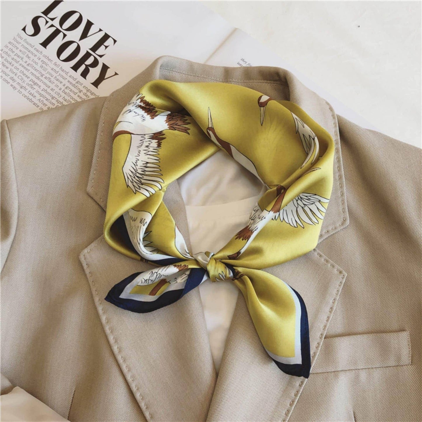 Japanese Vintage Mulberry Silk Scarf - Gold