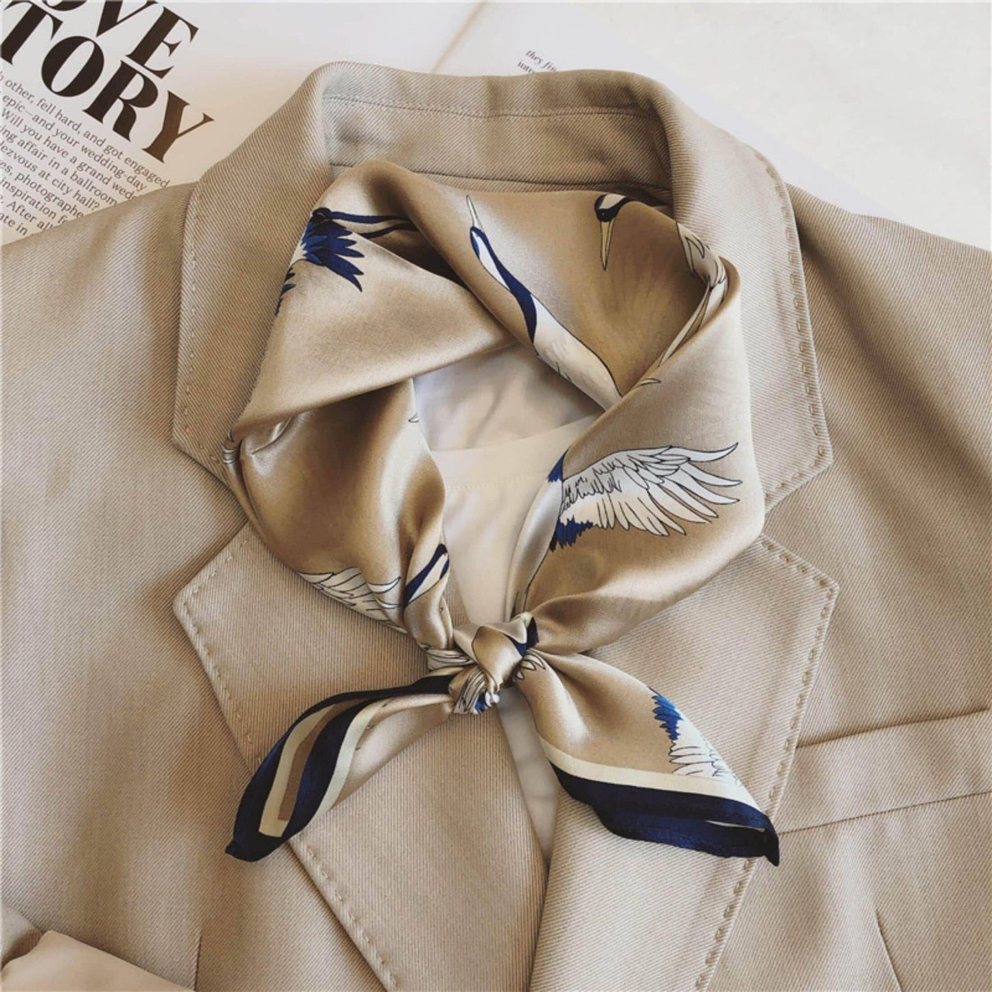 Japanese Vintage Mulberry Silk Scarf - Khaki