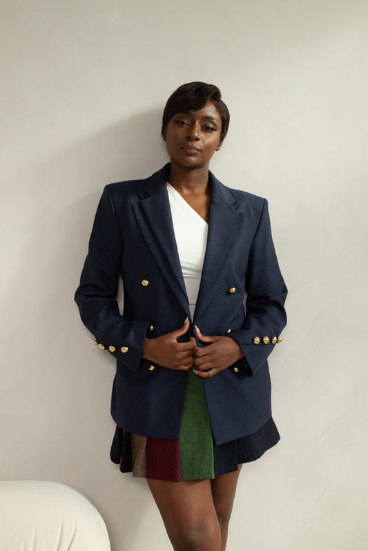 D'Lara Double Breasted Navy Wool Blazer